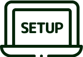 Graphic of a computer with the word setup on the screen